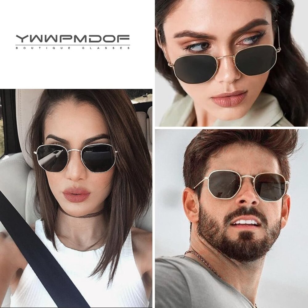 Polarized Sunglasses for Womens Men Trendy Square Hexagonal Flat Mirrored Sun Gl - Picture 6 of 6